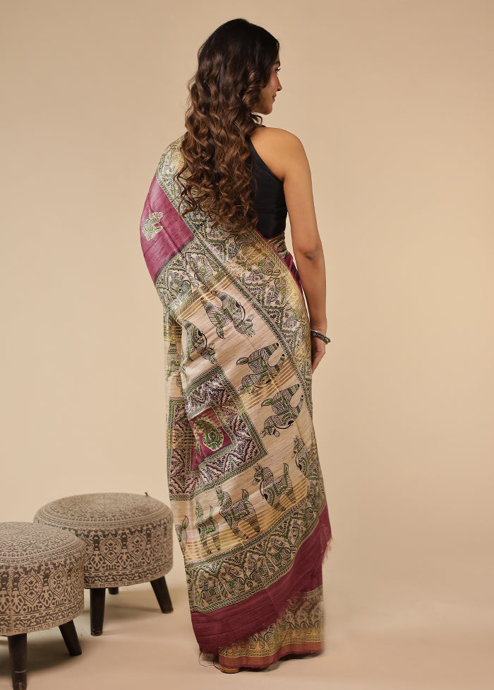 Purple Tussar Silk Saree With Blouse Piece