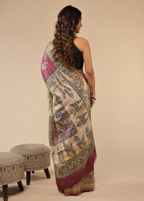 Purple Tussar Silk Saree With Blouse Piece