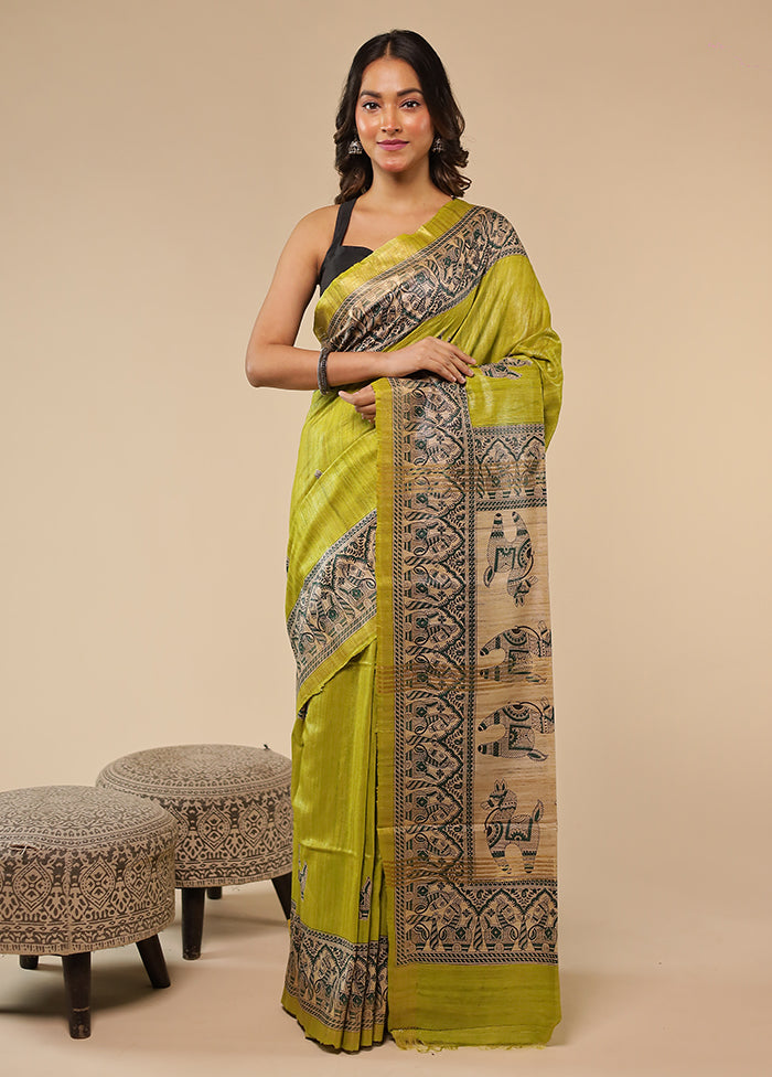 Green Tussar Silk Saree With Blouse Piece