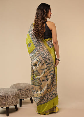 Green Tussar Silk Saree With Blouse Piece