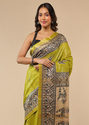 Green Tussar Silk Saree With Blouse Piece