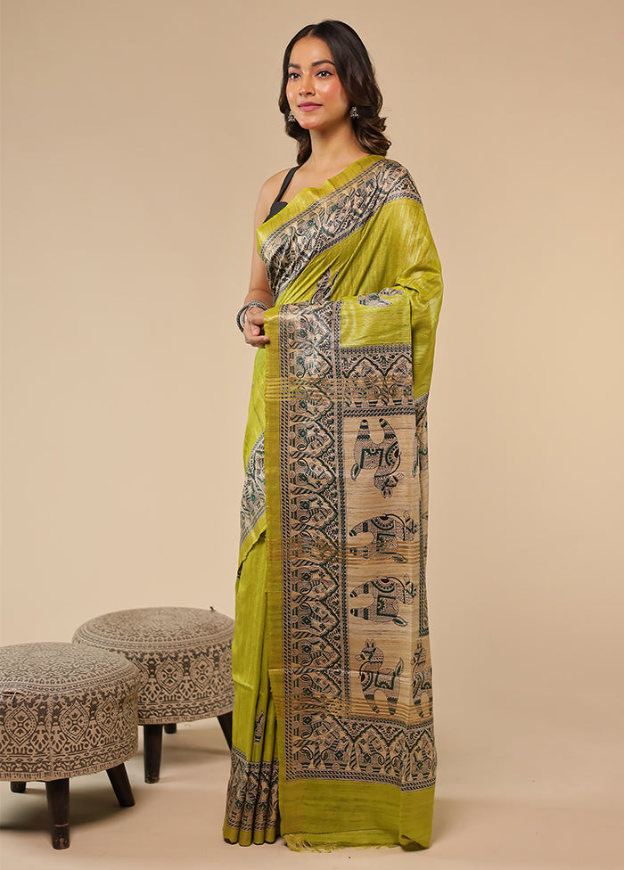 Green Tussar Silk Saree With Blouse Piece