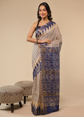 Cream Tussar Silk Saree With Blouse Piece