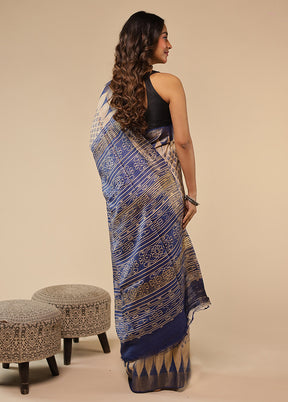 Cream Tussar Silk Saree With Blouse Piece