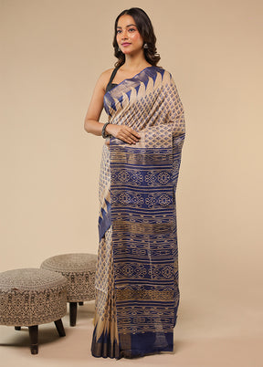 Cream Tussar Silk Saree With Blouse Piece