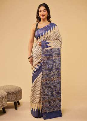 Cream Tussar Silk Saree With Blouse Piece