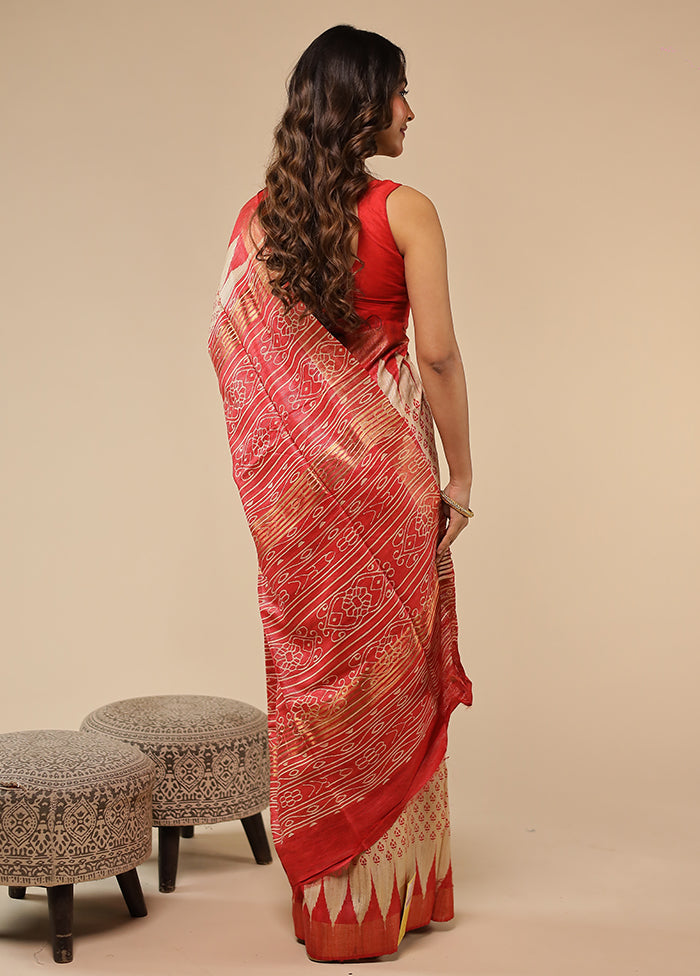 Cream Tussar Silk Saree With Blouse Piece