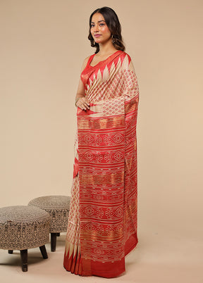 Cream Tussar Silk Saree With Blouse Piece