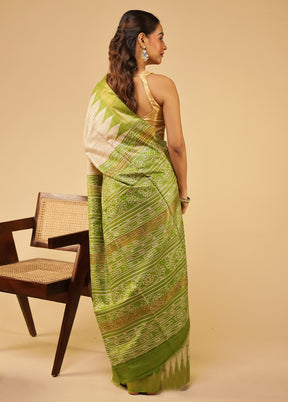 Cream Tussar Silk Saree With Blouse Piece
