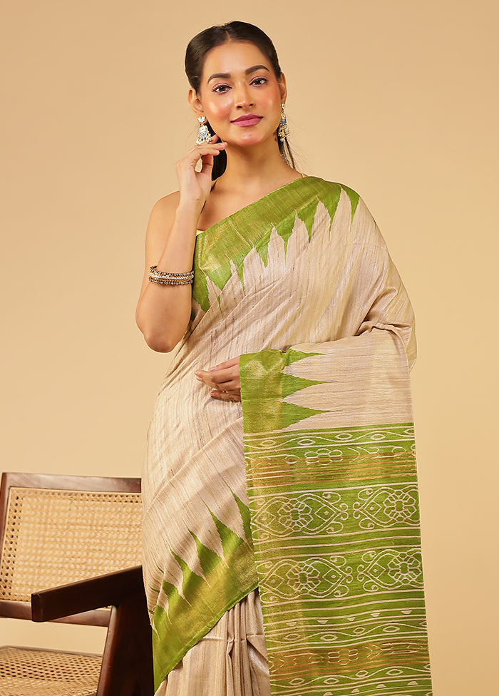 Cream Tussar Silk Saree With Blouse Piece