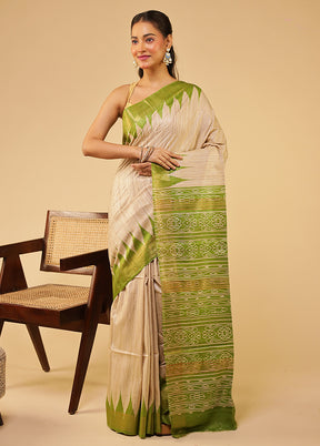 Cream Tussar Silk Saree With Blouse Piece