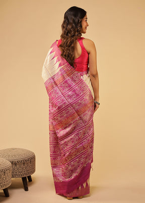 Cream Tussar Silk Saree With Blouse Piece