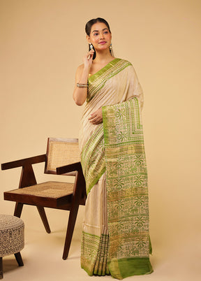 Cream Tussar Silk Saree With Blouse Piece