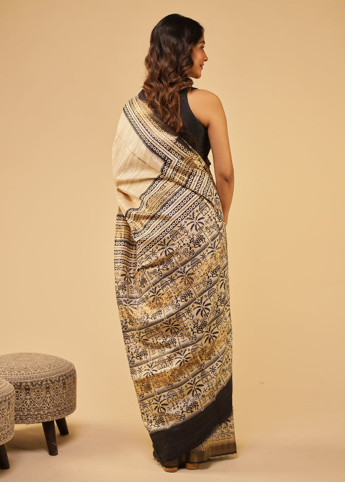 Cream Tussar Silk Saree With Blouse Piece