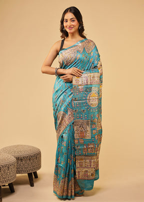 Blue Tussar Silk Saree With Blouse Piece