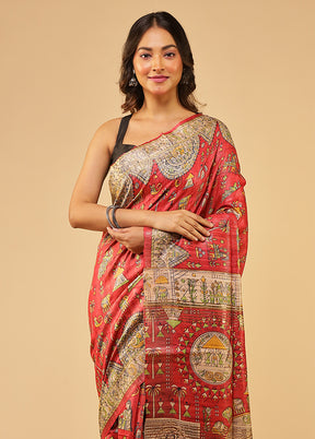 Pink Tussar Silk Saree With Blouse Piece