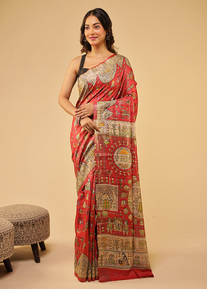 Pink Tussar Silk Saree With Blouse Piece