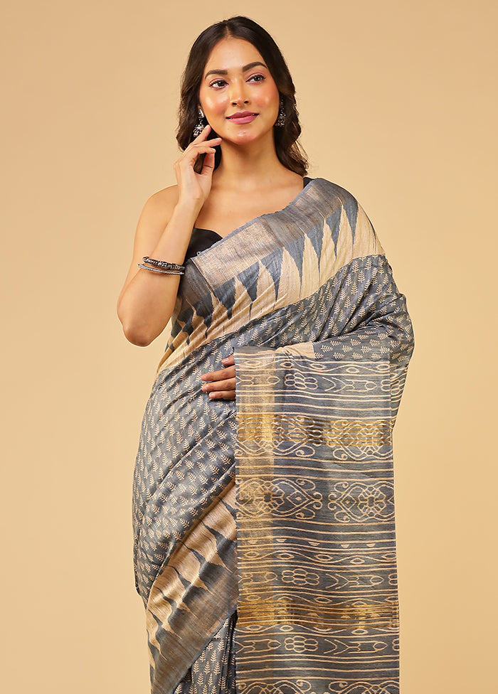 Blue Tussar Silk Saree With Blouse Piece