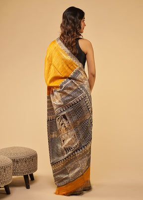 Yellow Tussar Silk Saree With Blouse Piece