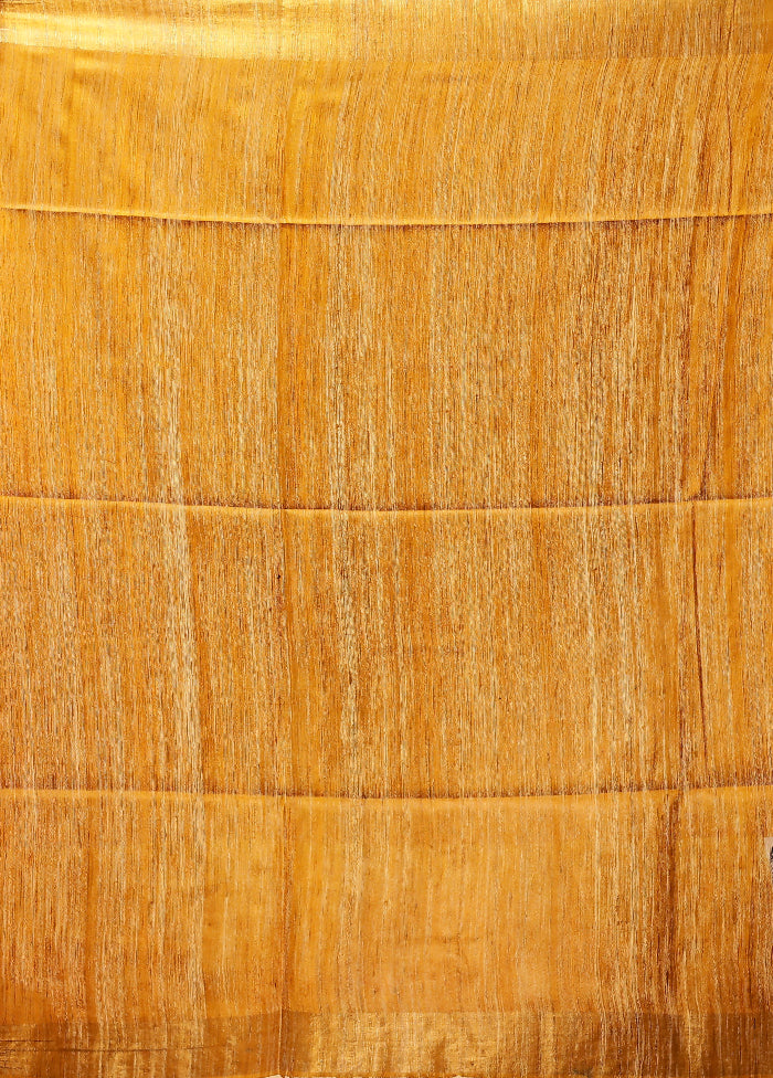 Yellow Tussar Silk Saree With Blouse Piece