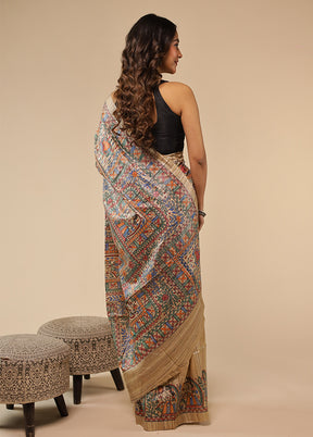 Cream Handloom Tussar Pure Silk Saree With Blouse Piece