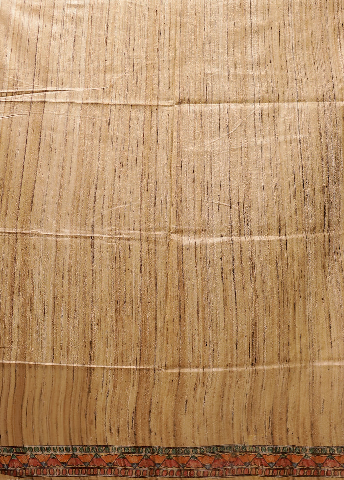 Cream Handloom Tussar Pure Silk Saree With Blouse Piece