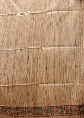 Cream Handloom Tussar Pure Silk Saree With Blouse Piece