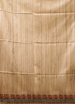 Cream Handloom Tussar Pure Silk Saree With Blouse Piece