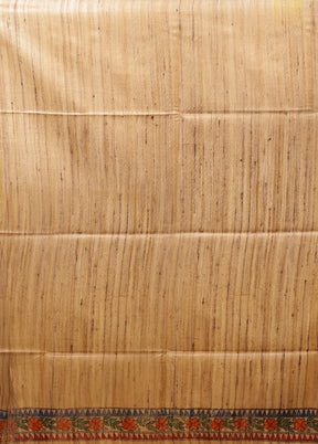 Cream Handloom Tussar Pure Silk Saree With Blouse Piece