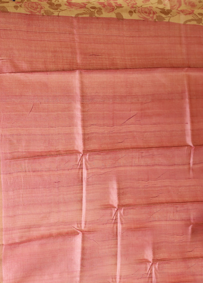 Cream Tussar Silk Saree With Blouse Piece