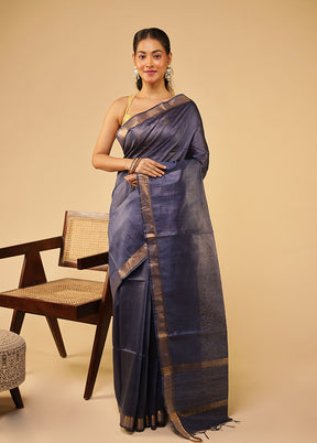 Blue Tussar Silk Saree With Blouse Piece