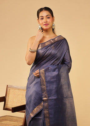Blue Tussar Silk Saree With Blouse Piece