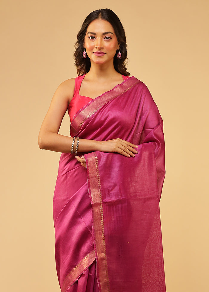 Purple Tussar Silk Saree With Blouse Piece