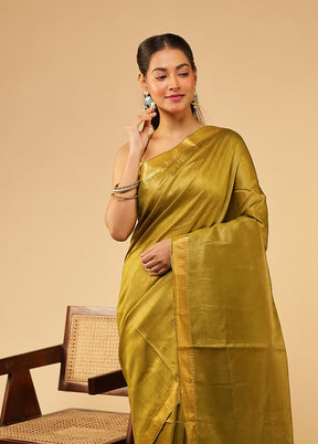 Green Tussar Silk Saree With Blouse Piece