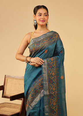 Green Tussar Silk Saree With Blouse Piece