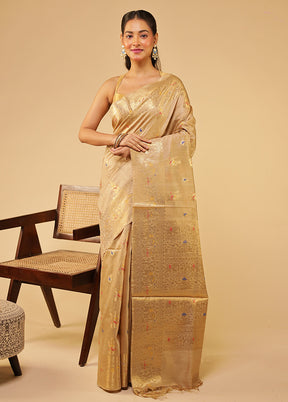Cream Tussar Silk Saree With Blouse Piece