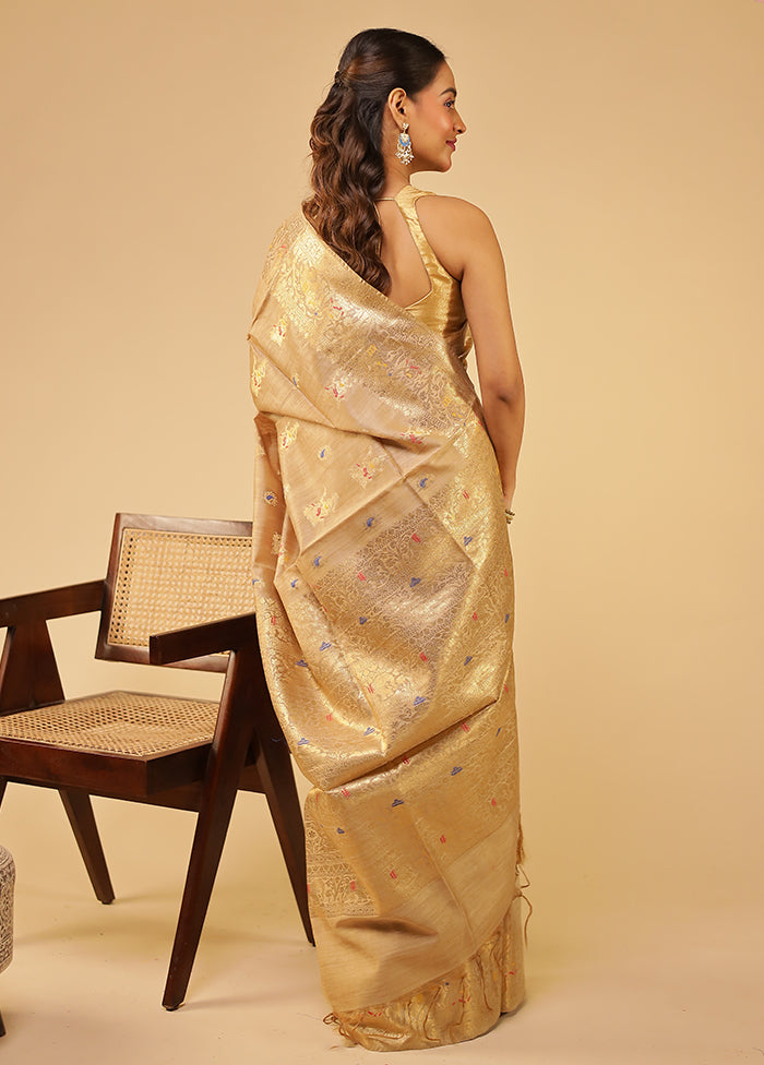 Cream Tussar Silk Saree With Blouse Piece