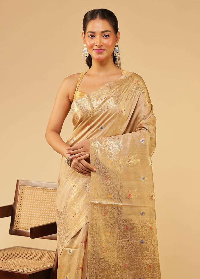 Cream Tussar Silk Saree With Blouse Piece