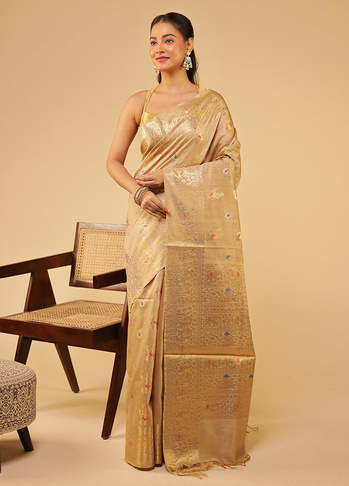 Cream Tussar Silk Saree With Blouse Piece