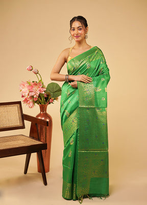 Green Tussar Silk Saree With Blouse Piece