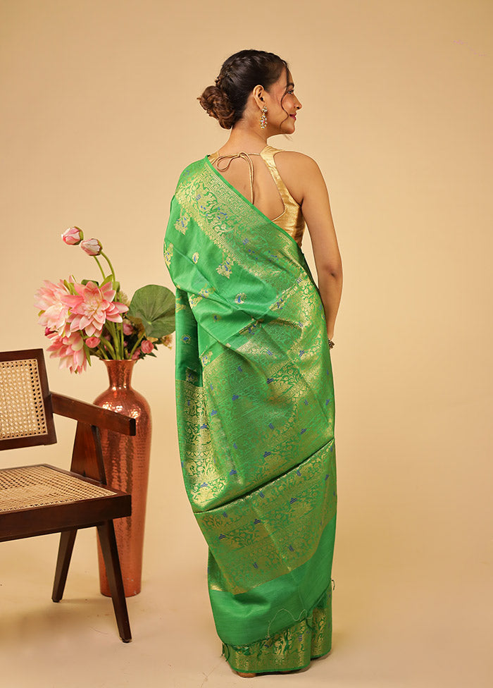 Green Tussar Silk Saree With Blouse Piece