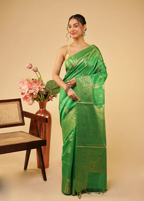 Green Tussar Silk Saree With Blouse Piece