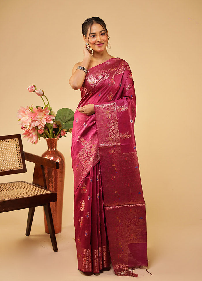 Purple Tussar Silk Saree With Blouse Piece