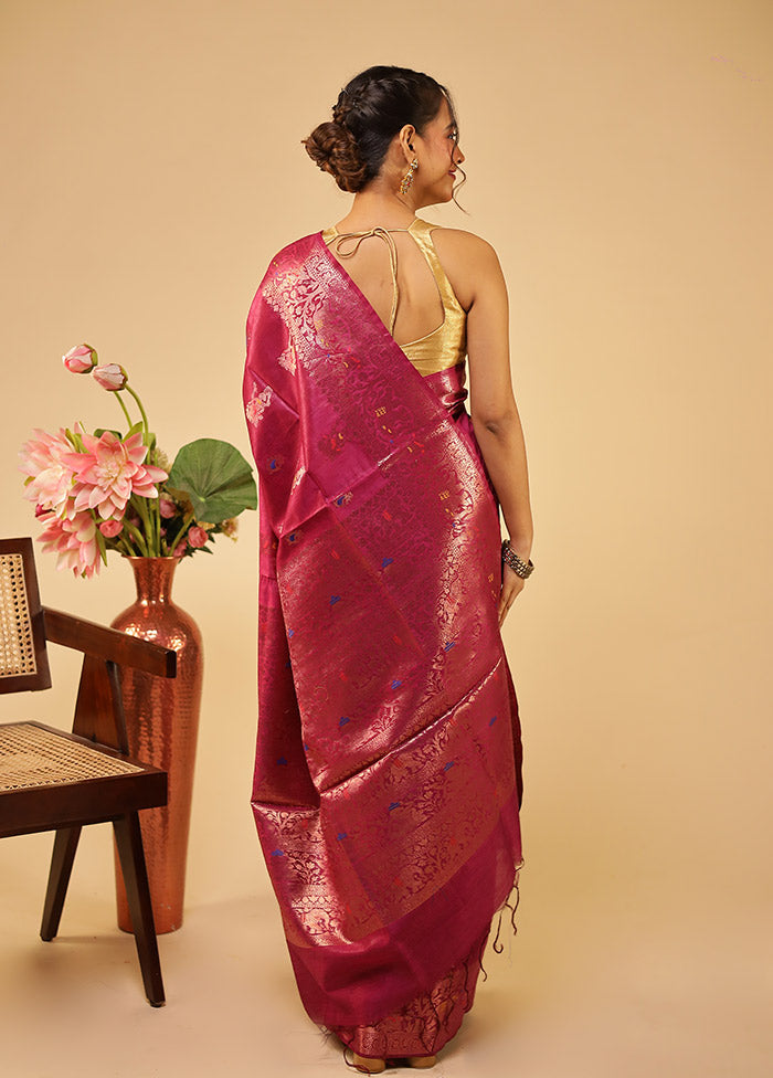 Purple Tussar Silk Saree With Blouse Piece