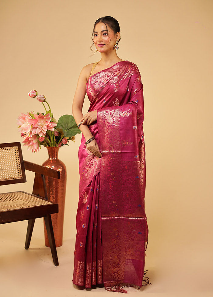 Purple Tussar Silk Saree With Blouse Piece