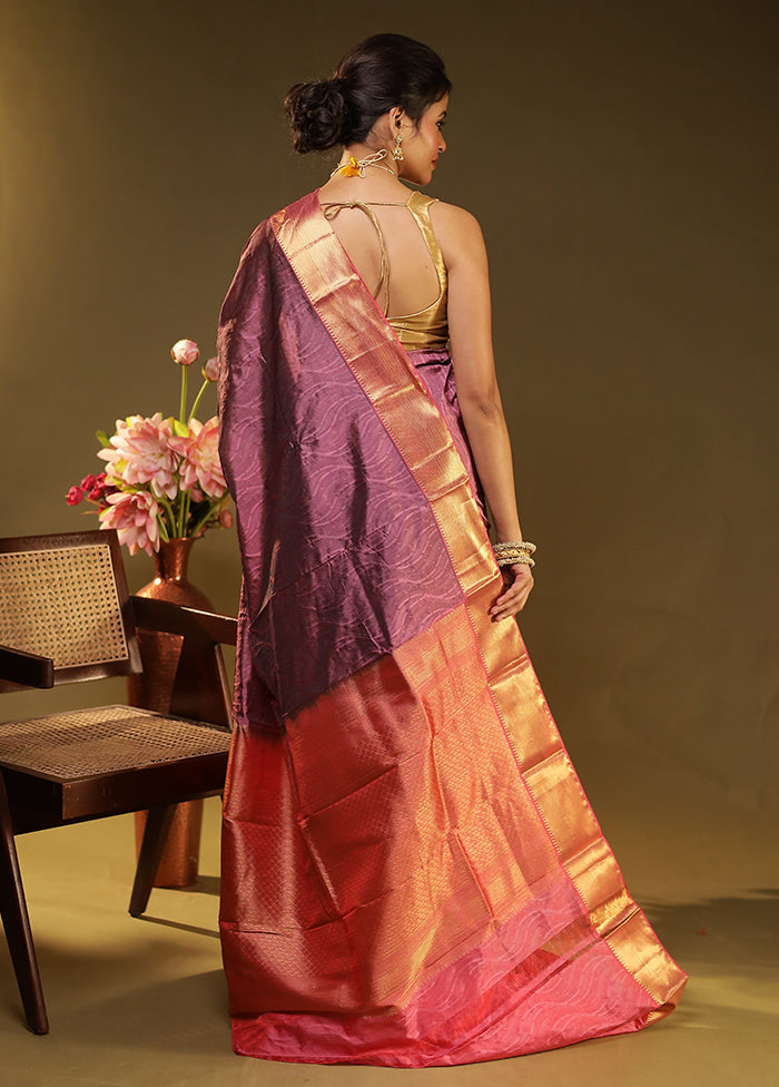 Purple Handloom Kanjivaram Pure Silk Saree With Blouse Piece
