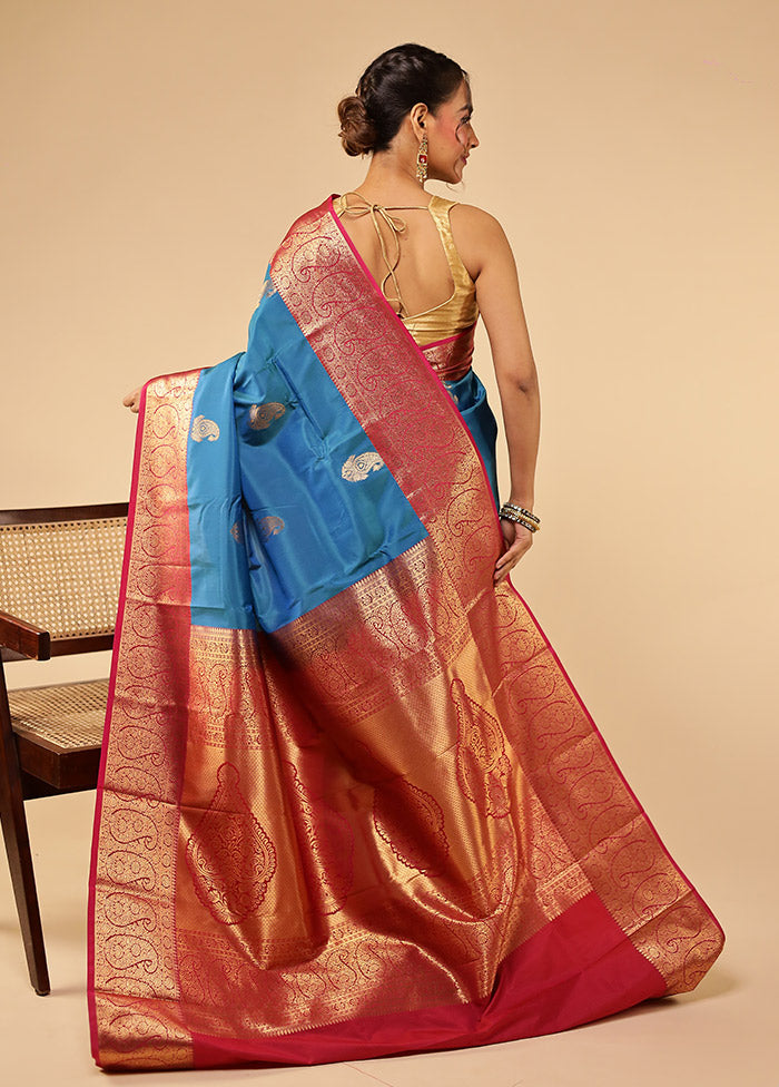 Blue Kanjivaram Silk Saree With Blouse Piece