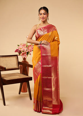 Yellow Kanjivaram Silk Saree With Blouse Piece