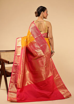 Yellow Kanjivaram Silk Saree With Blouse Piece