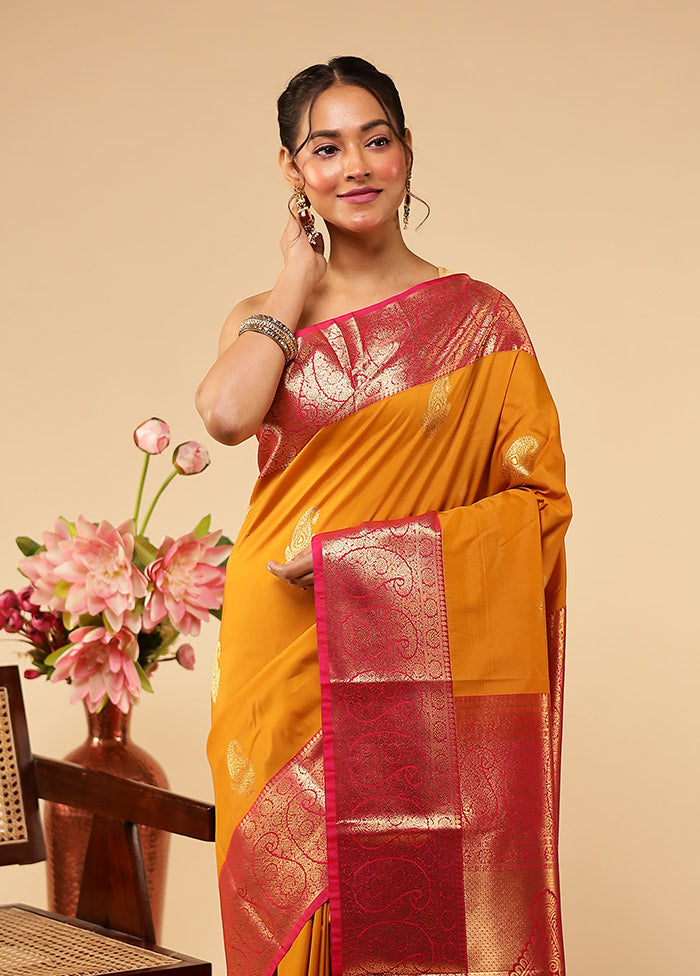 Yellow Kanjivaram Silk Saree With Blouse Piece